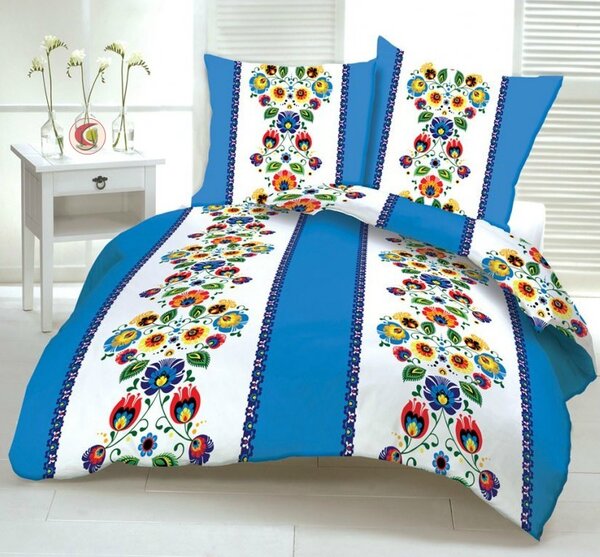 FOLK BLUE pamut ágynemű DeLuxe Ágynemű mérete: 140x200 cm, A csomag tartalma: Készletcsomagolás