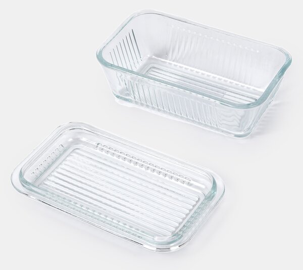 Sinsay - Bordázott mintás üveg vajtartó - clear