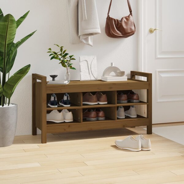 Mézbarna tömör fenyőfa előszoba pad 110 x 40 x 60 cm