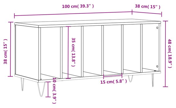 Szürke sonoma színű szerelt fa hanglemezszekrény 100x38x48 cm