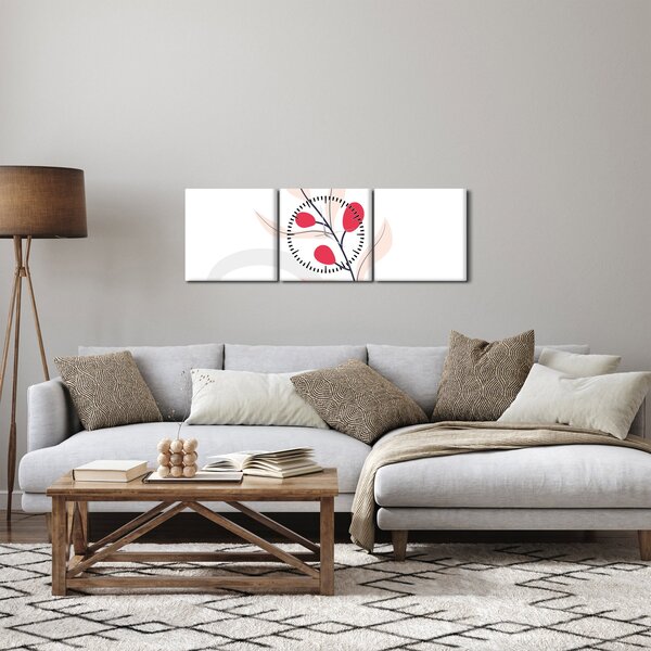 Kép - Rózsaszín virágos absztrakció N⁰3 (órával) (90x30 cm)