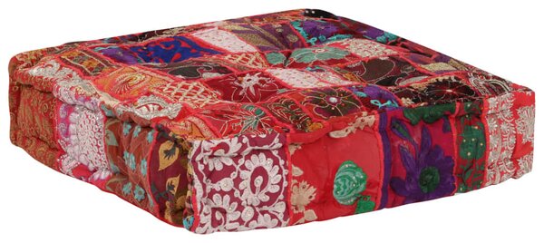 Kézzel készült piros pamut patchwork kocka puff 50x50x12 cm