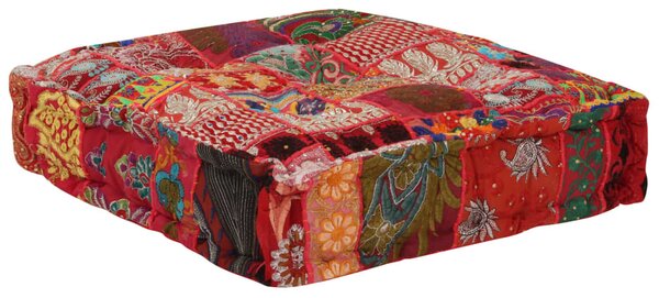 Kézzel készült piros pamut patchwork kocka puff 50x50x12 cm