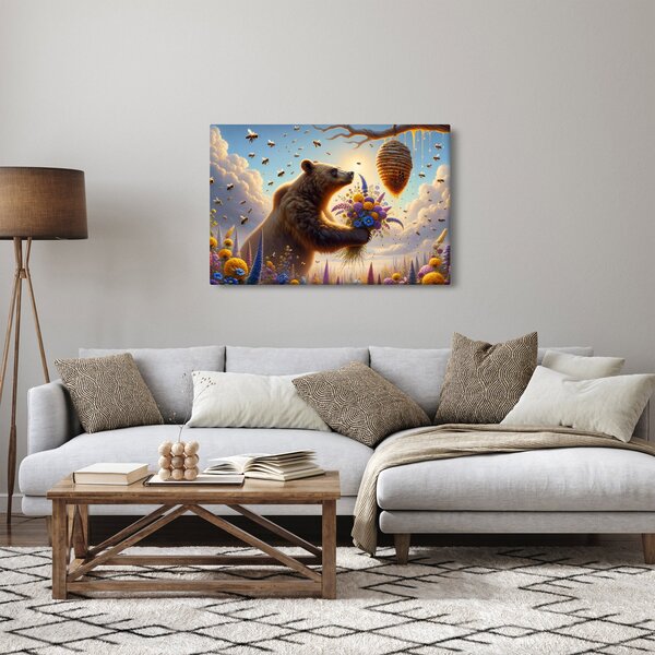 Kép - Medve és méhek (90x60 cm)