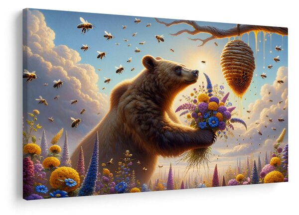Kép - Medve és méhek (90x60 cm)