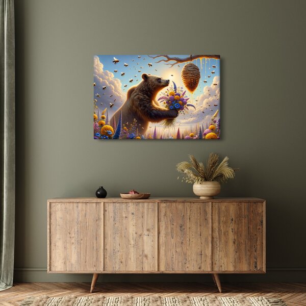 Kép - Medve és méhek (90x60 cm)