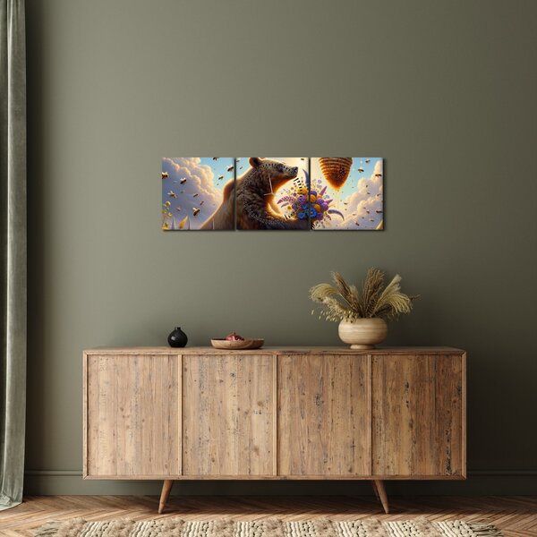 Kép - Medve és méhek (órával) (90x30 cm)