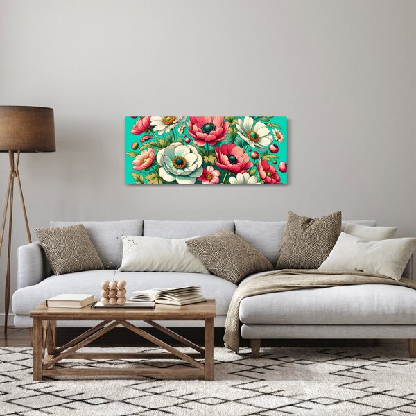 Kép - Virágok kék háttéren (120x50 cm)