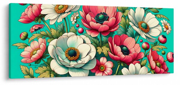 Kép - Virágok kék háttéren (120x50 cm)