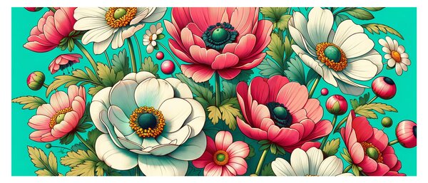 Kép - Virágok kék háttéren (120x50 cm)