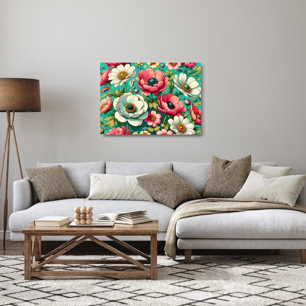 Üveg kép - Virágok kék háttéren (70x50 cm)
