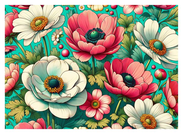 Kép - Virágok kék háttéren (70x50 cm)