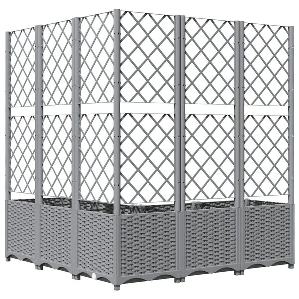Világosszürke PP rácsos kerti ültetőláda 120 x 120 x 136 cm
