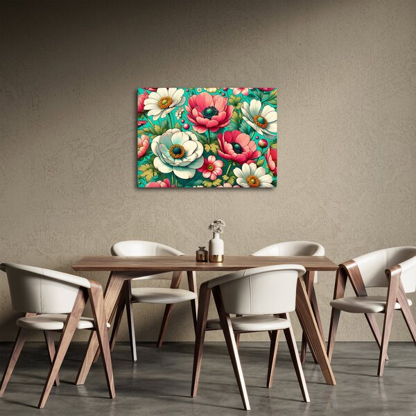 Kép - Virágok kék háttéren (70x50 cm)