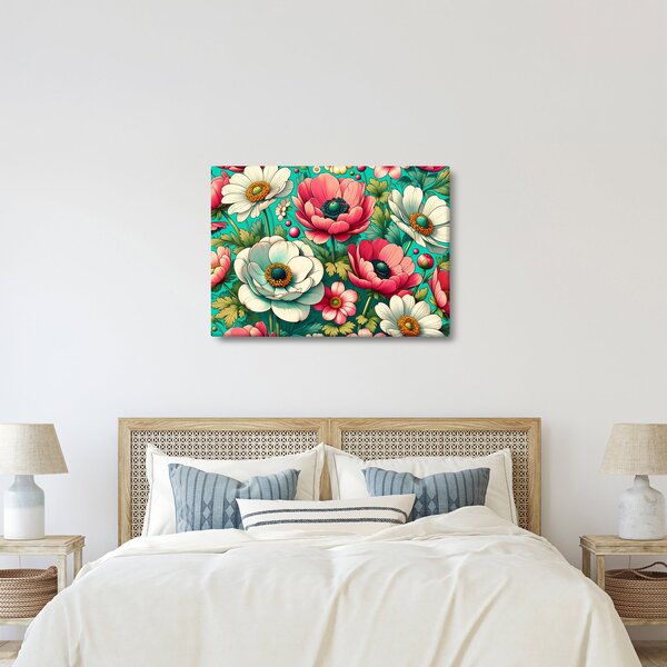 Kép - Virágok kék háttéren (70x50 cm)