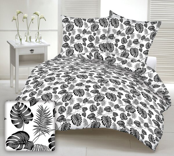MONSTERA SHEET BLACK krepp ágynemű DeLuxe Ágynemű mérete: 140x200 cm, A csomag tartalma: Készletcsomagolás