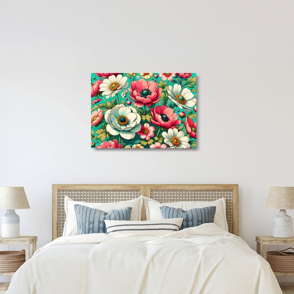 Üveg kép - Virágok kék háttéren (70x50 cm)