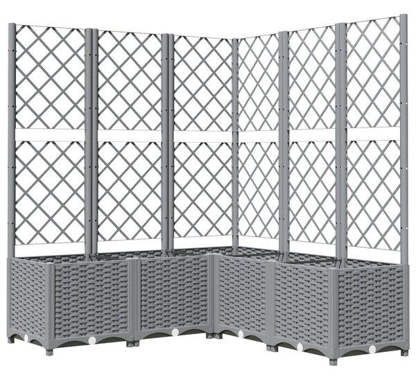 Világosszürke PP rácsos kerti ültetőláda 120 x 120 x 136 cm