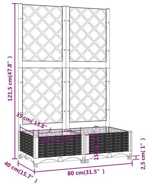 Világosszürke PP rácsos kerti ültetőláda 80 x 40 x 121,5 cm