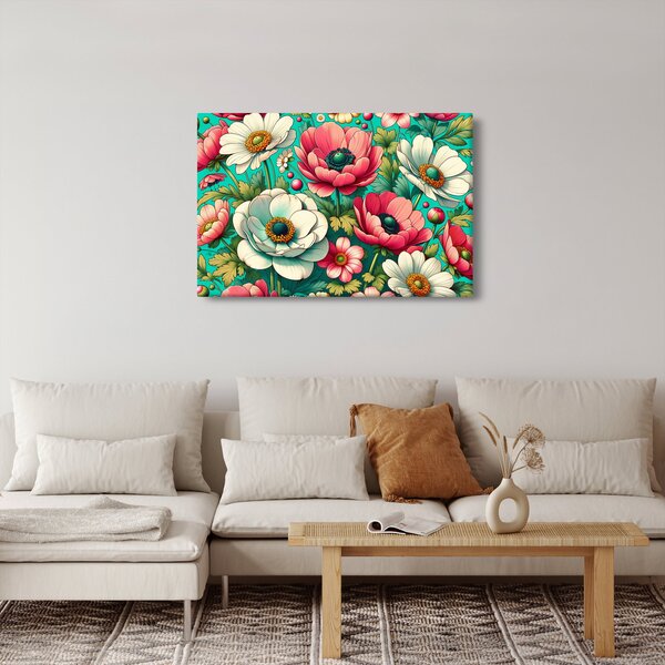 Kép - Virágok kék háttéren (90x60 cm)