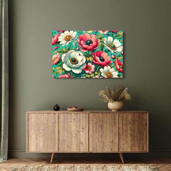 Kép - Virágok kék háttéren (90x60 cm)