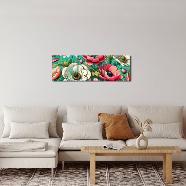 Kép - Virágok kék háttéren (órával) (90x30 cm)