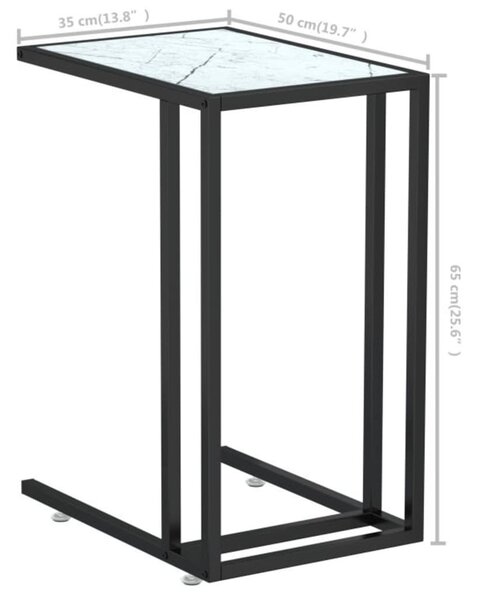 Fehér márvány edzett üveg számítógép-kisasztal 50 x 35 x 65 cm