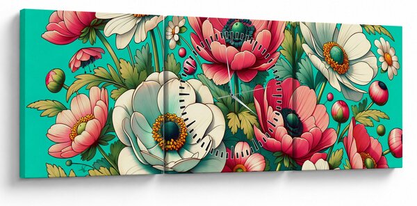 Kép - Virágok kék háttéren (órával) (90x30 cm)