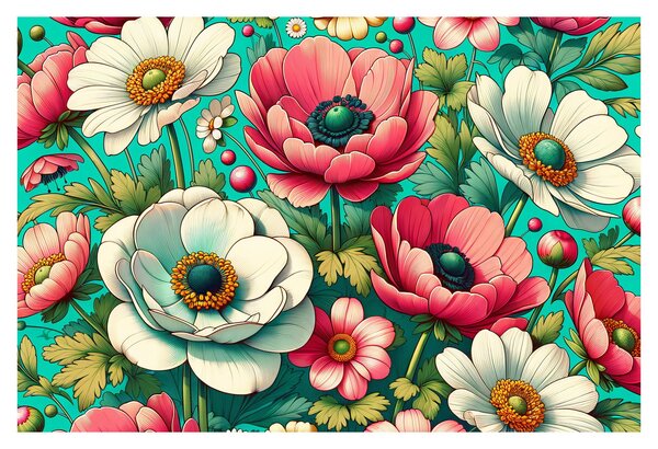 Kép - Virágok kék háttéren (90x60 cm)