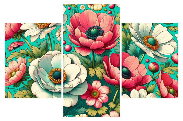 Kép - Virágok kék háttéren (90x60 cm)