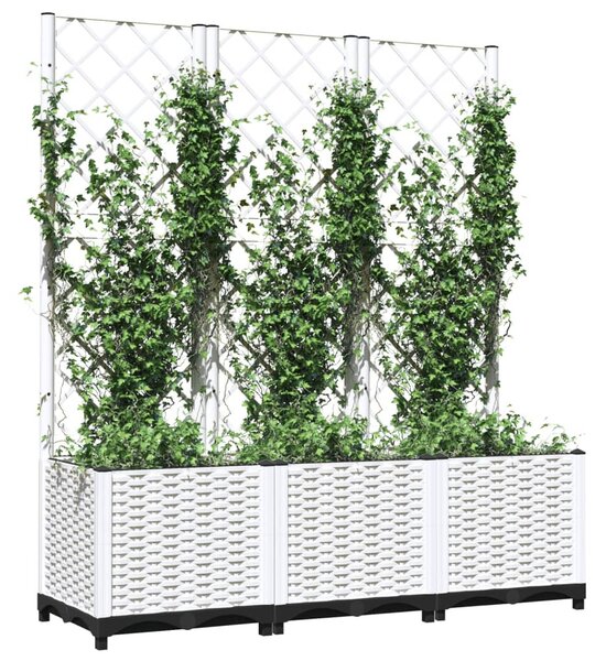 Fehér polipropilén rácsos kerti ültetőláda 120 x 40 x 136 cm