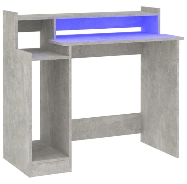 Betonszürke szerelt fa íróasztal LED-ekkel 97 x 45 x 90 cm