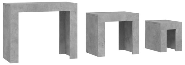 3 db betonszürke szerelt fa rakásolható dohányzóasztal