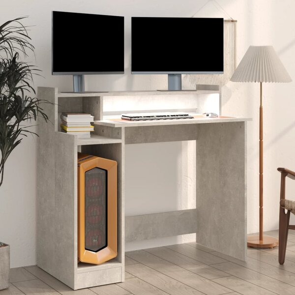 Betonszürke szerelt fa íróasztal LED-ekkel 97 x 45 x 90 cm