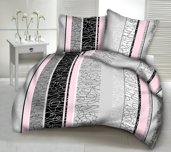 PINK-FEKETE-SZÜRKE krepp ágynemű DeLuxe Ágynemű mérete: 140x200 cm, A csomag tartalma: Készletcsomagolás