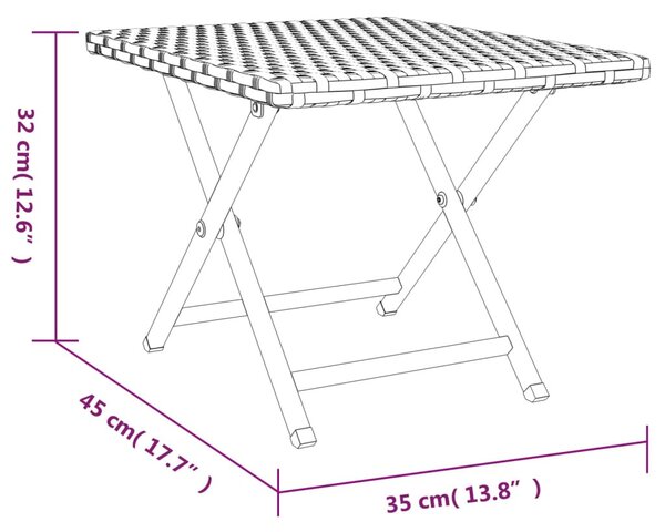 Fekete összecsukható polyrattan asztal 45 x 35 x 32 cm