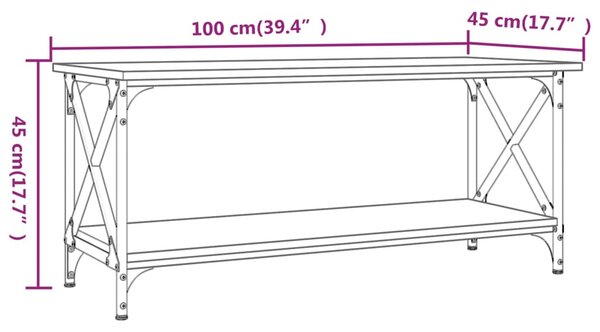 Szürke sonoma szerelt fa és vas dohányzóasztal 100 x 45 x 45 cm