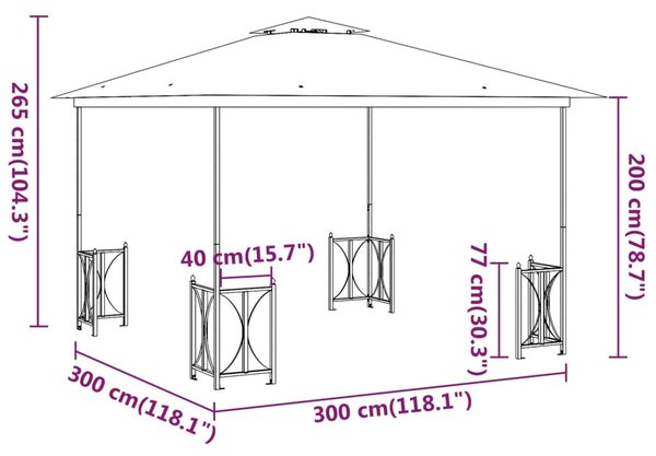 Antracitszürke pavilon oldalfalakkal és dupla tetővel 3 x 3 m
