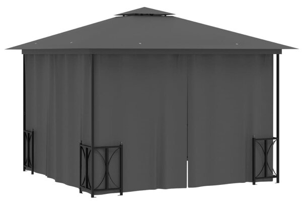Antracitszürke pavilon oldalfalakkal és dupla tetővel 3 x 3 m