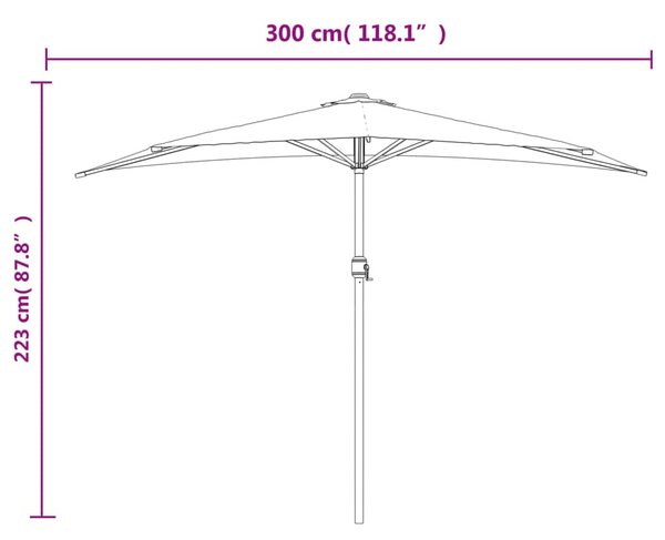 Antracit féloldalas erkély napernyő alumíniumrúddal 300x155 cm