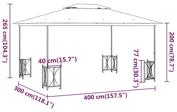 Krémszínű pavilon oldalfalakkal és dupla tetővel 3x4 m