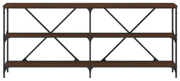 Barna tölgyszínű szerelt fa és vas konzolasztal 180x30x75 cm