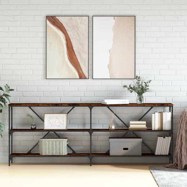 Sonoma tölgy színű szerelt fa és vas konzolasztal 200x30x75 cm