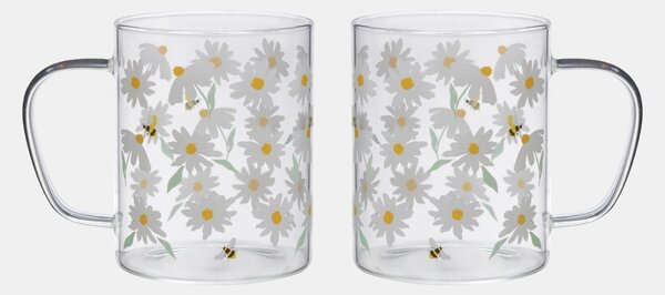 Sinsay - Üveg bögrék margaréta mintával 2 pack - fehér