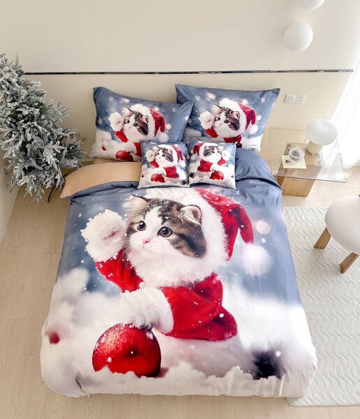 SNOW CAT fotó ágynemű A csomag tartalma: 3 készlet csomagolás, A lapok mérete: 140x200 cm