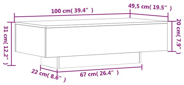 Szürke sonoma szerelt fa dohányzóasztal 100x49,5x31 cm