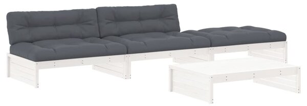 4 részes fehér tömör fa kerti társalgószett párnákkal