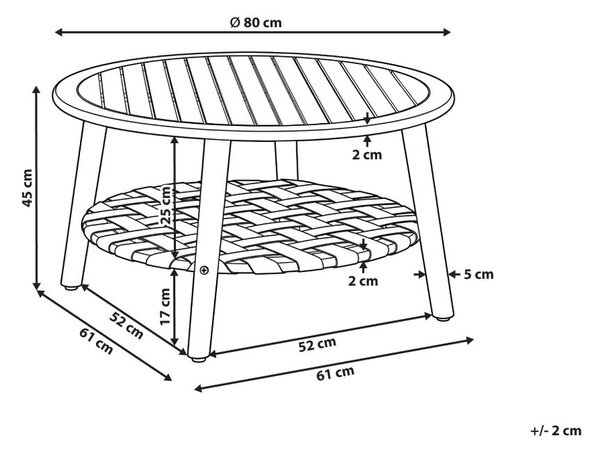 Kerti dohányzóasztal Polccal MILZANO 80 cm 80 cm Akácfa Barna