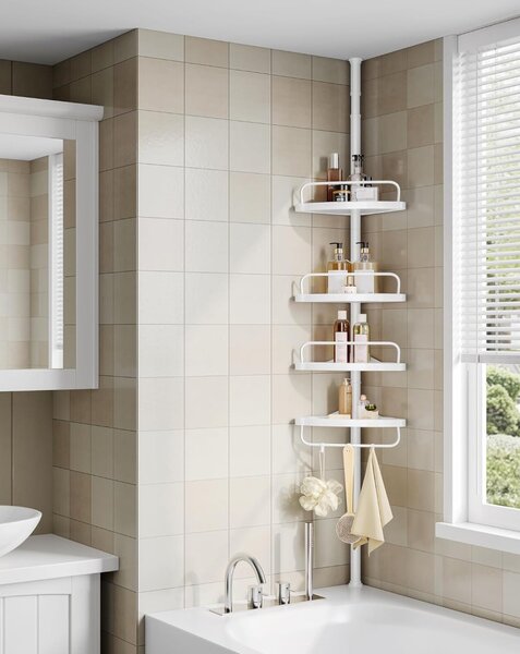 Fürdőszoba sarokpolc állítható, fehér 85-305cm