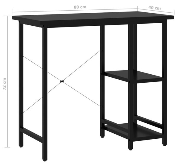 Fekete MDF és fém számítógépasztal 80 x 40 x 72 cm